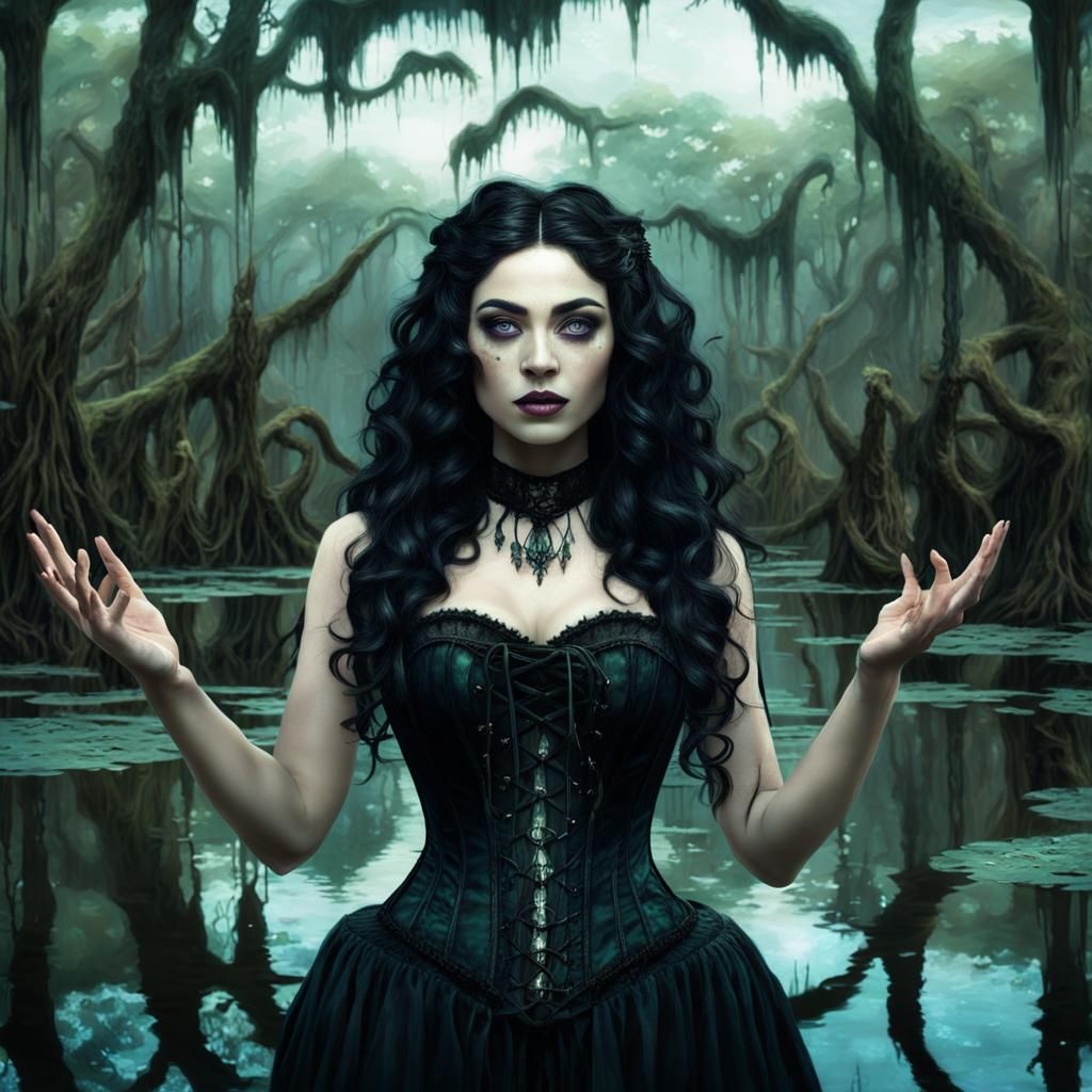 Cajun Bayou Witch Summoning Ghosts in the Swamp