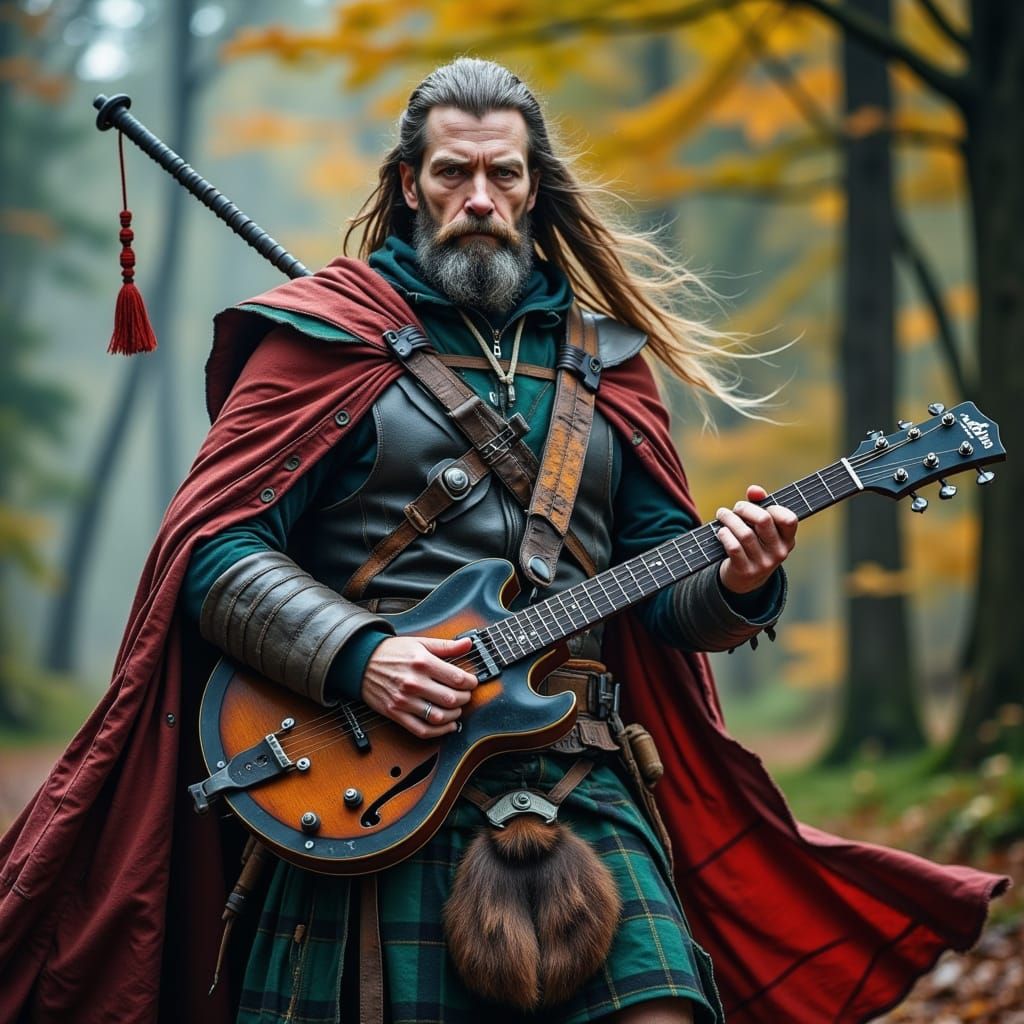 Scottish Warrior Plays Electric Bagpipes