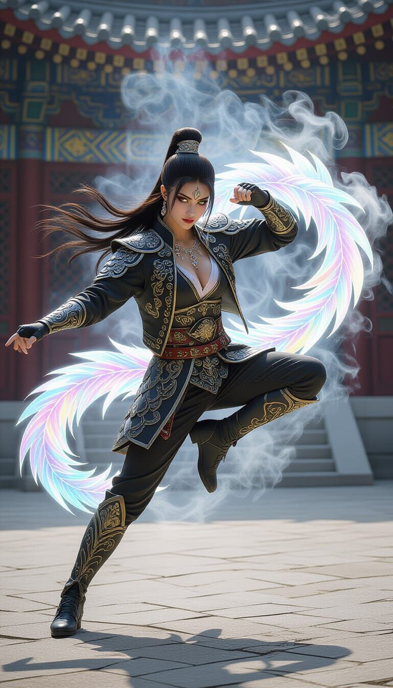 Six-Armed Goddess-Warrior in Draconic Armor