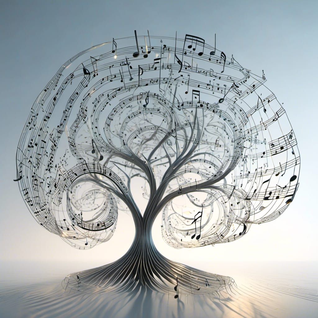 Music Note Tree in Wireframe Sculpture Style