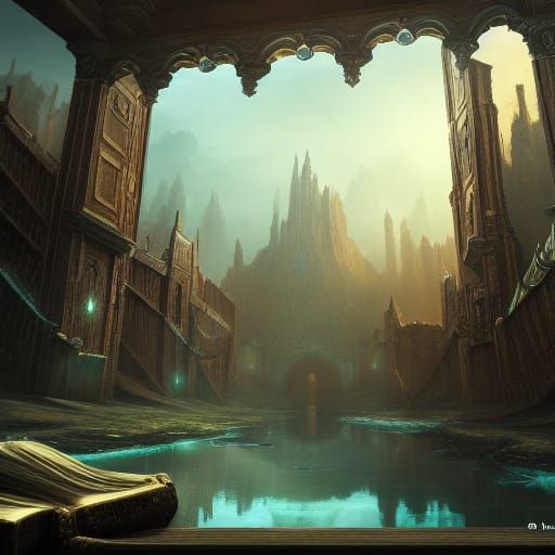 Secret Guardian Library in Detailed Matte Painting Style