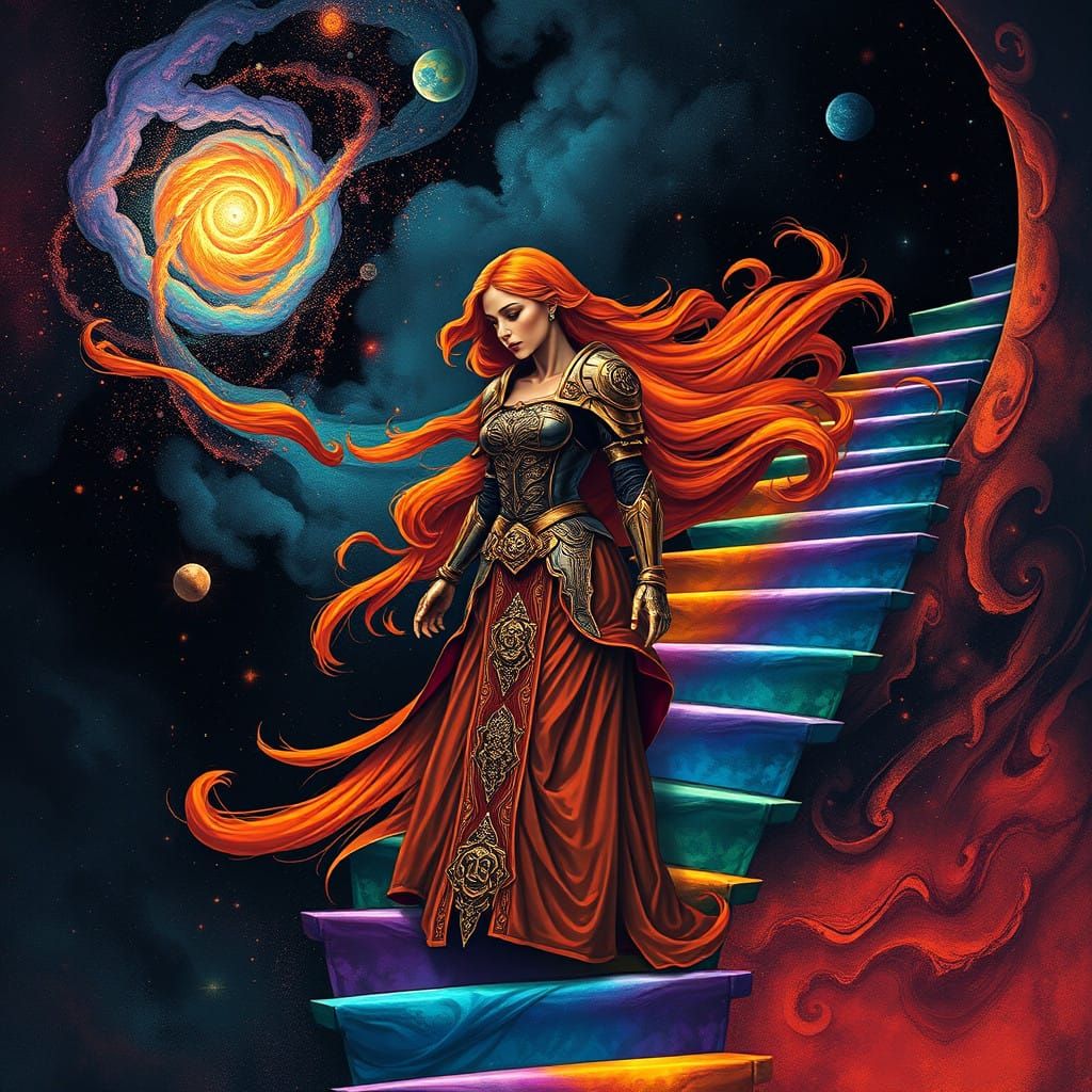 Majestic Regal Warrior Ascends Rainbow Spiral Stairway in Co...