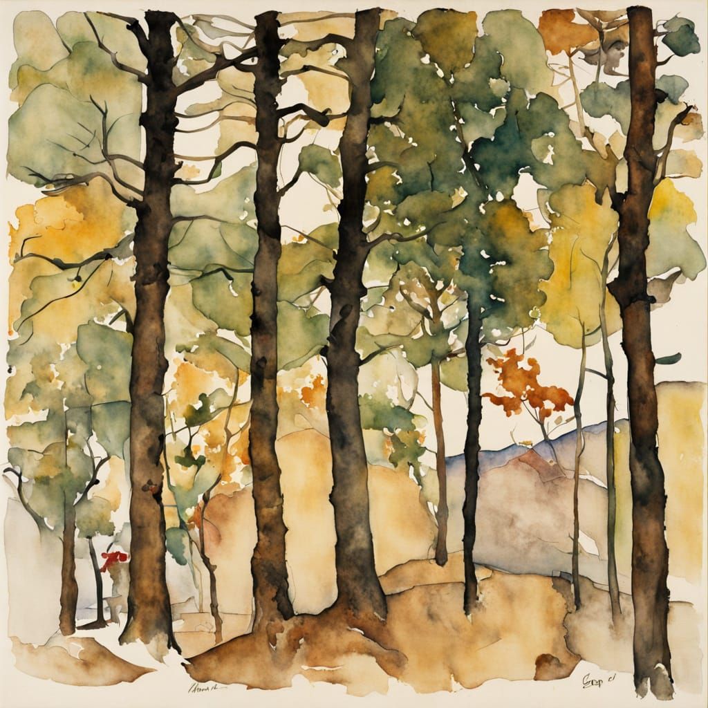 Watercolor Trees in Expressionist Style