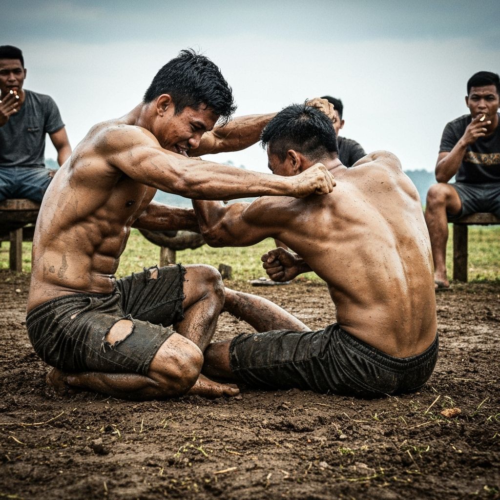 Intense Muddy Fistfight Between Muscular Men