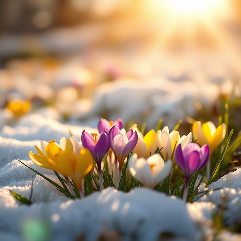 Vibrant Crocuses Bloom in a Serene Spring Meadow