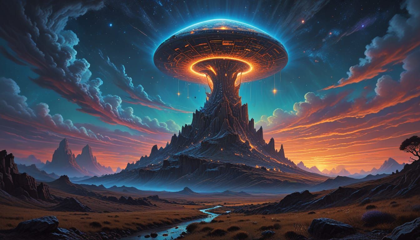 Mountains and Rivers Glowing Inside Glass Skull