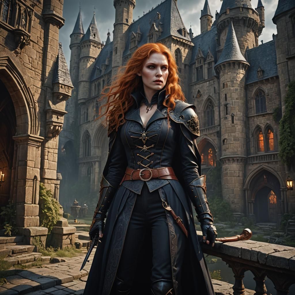 Vampire Hunter Staking Vampire in Castle, Detailed Matte Pai...