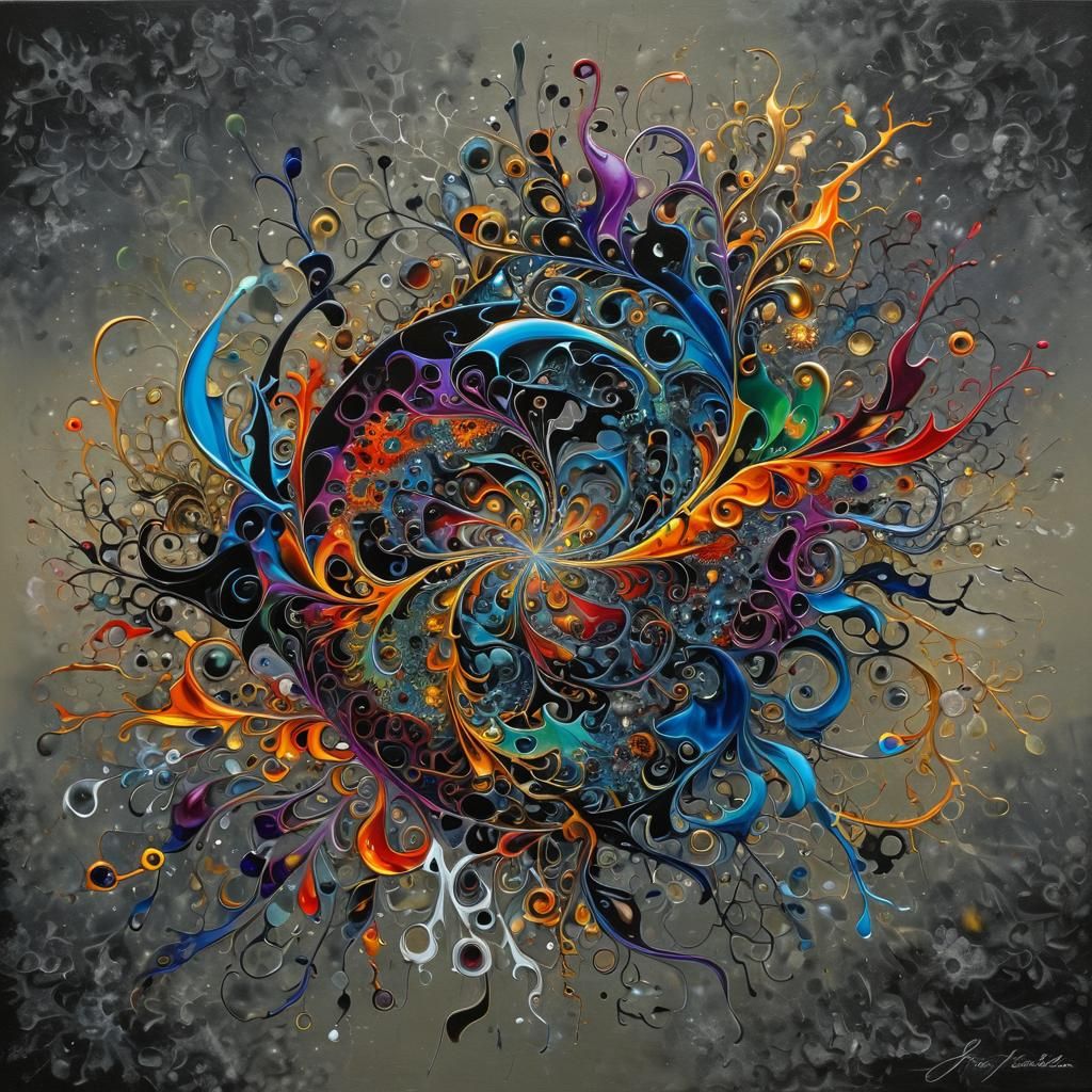 Surreal Abstract Fractal in Oil with Triadic Colors