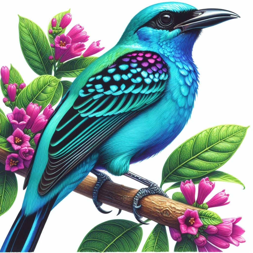 Vivid Turquoise Spangled Cotinga in Rainforest