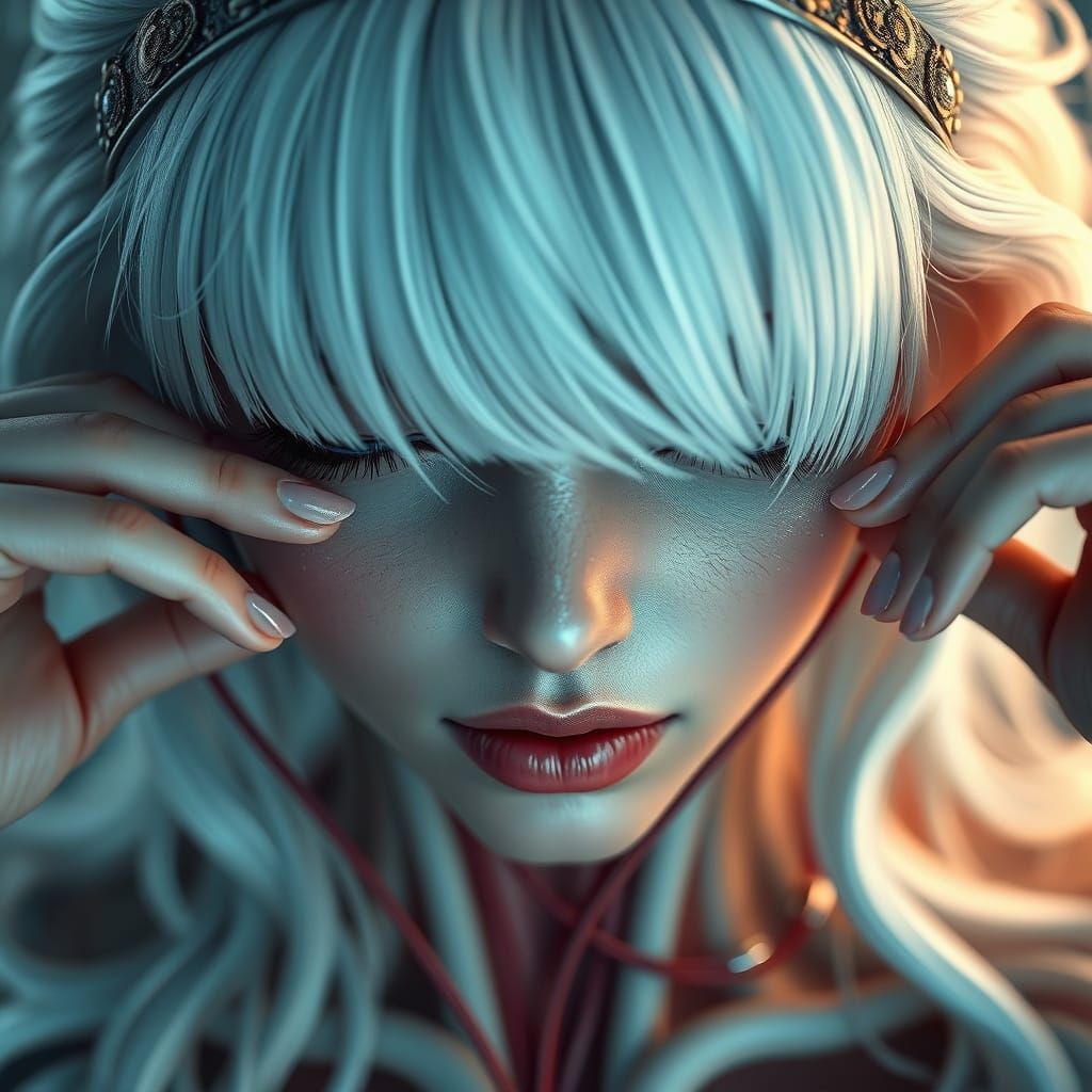 Fantastical Female with White Hair in Ethereal Closeup