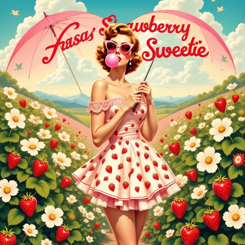Sweet Strawberry Pinup in Whimsical Wonderland