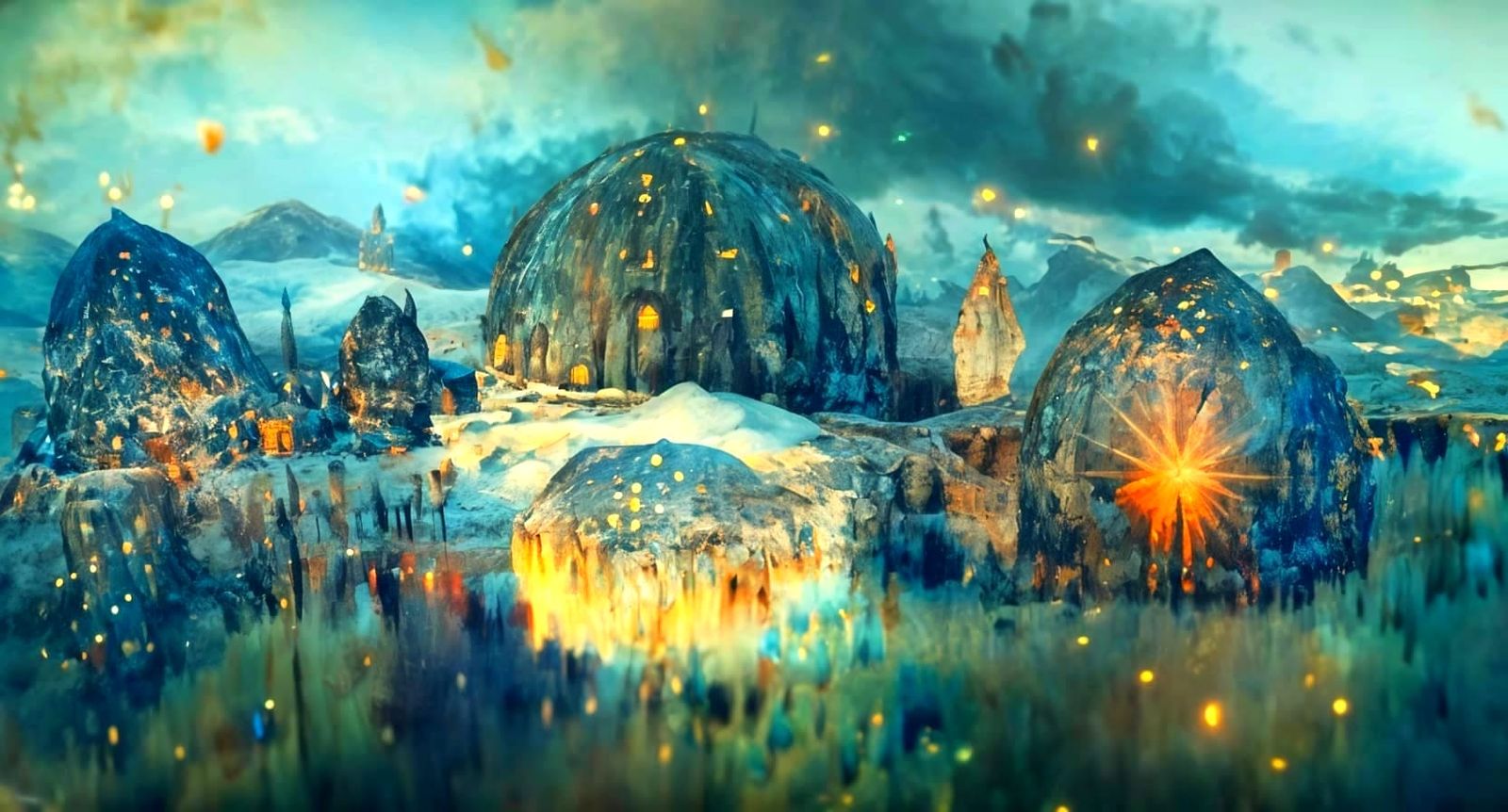 Shambhala: Ancient Kingdom Under Vivid Sunrise