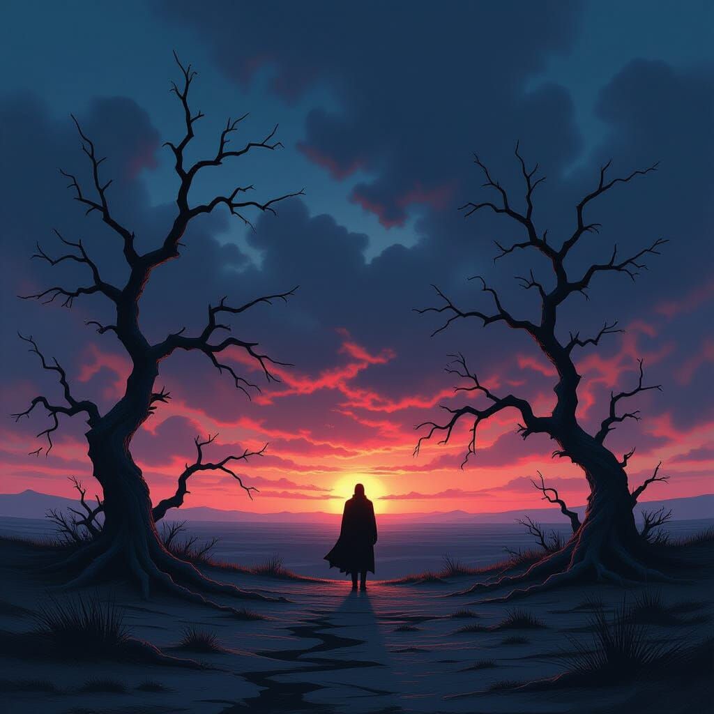 Gothic Horror Figure on Desolate Plain