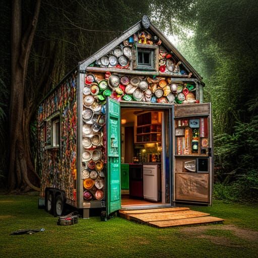Hyperrealistic Tiny Home Built from Recycled Materials