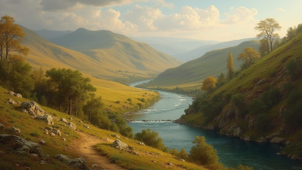 Ancient Landscape with Sacred Rivers and Valleys