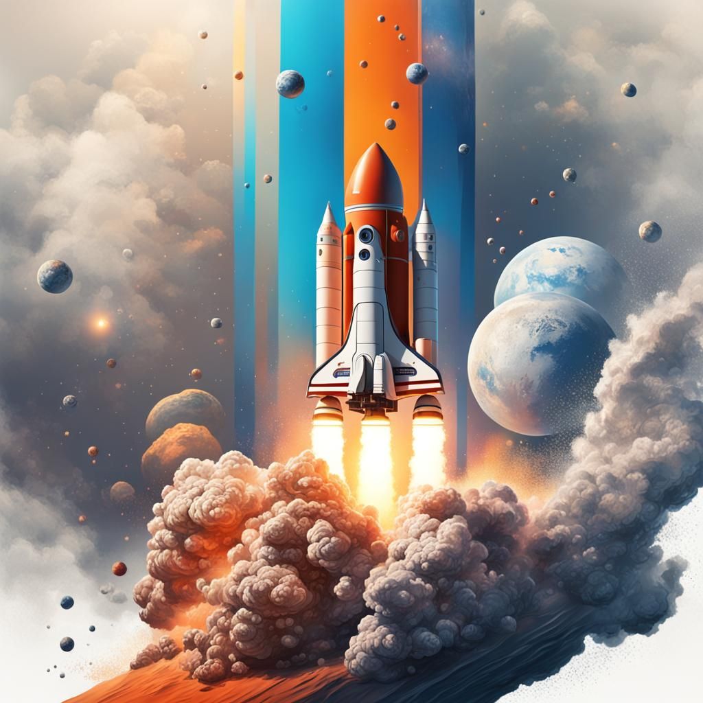 Hyperrealistic Rocket to Mars Splash Art