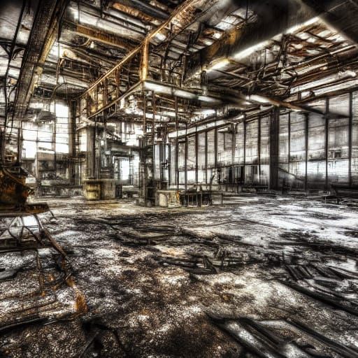 Dystopian Industrial Art Gallery in Oil Painting Style