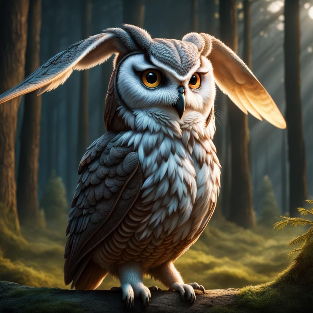 Fantasy Owl Rabbit Hybrid in Cinematic Style