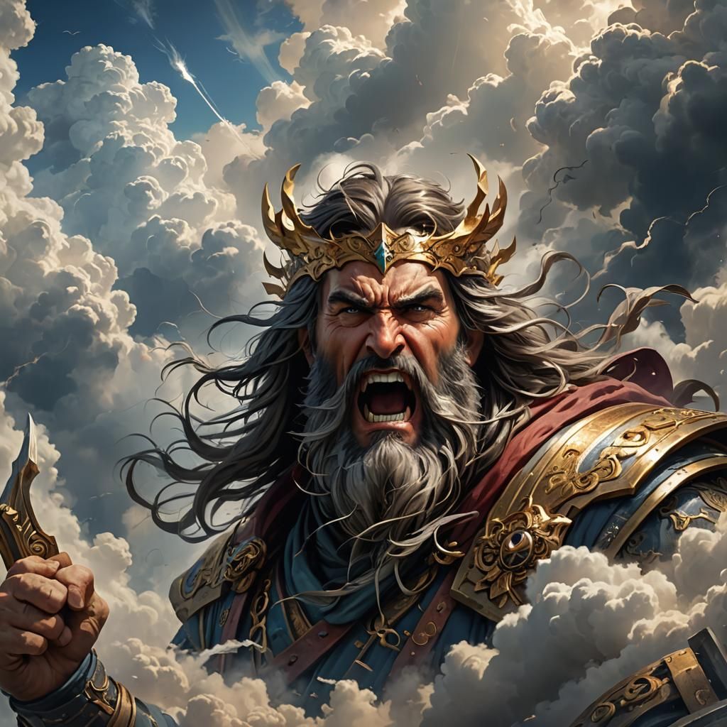 Wrathful God Emerges from Clouds: Digital Art