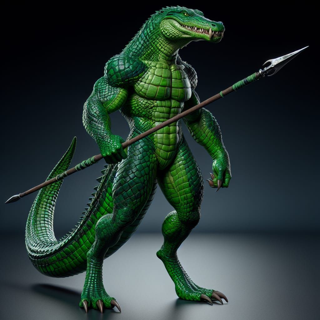Fearsome Reptilian Warrior with Spear