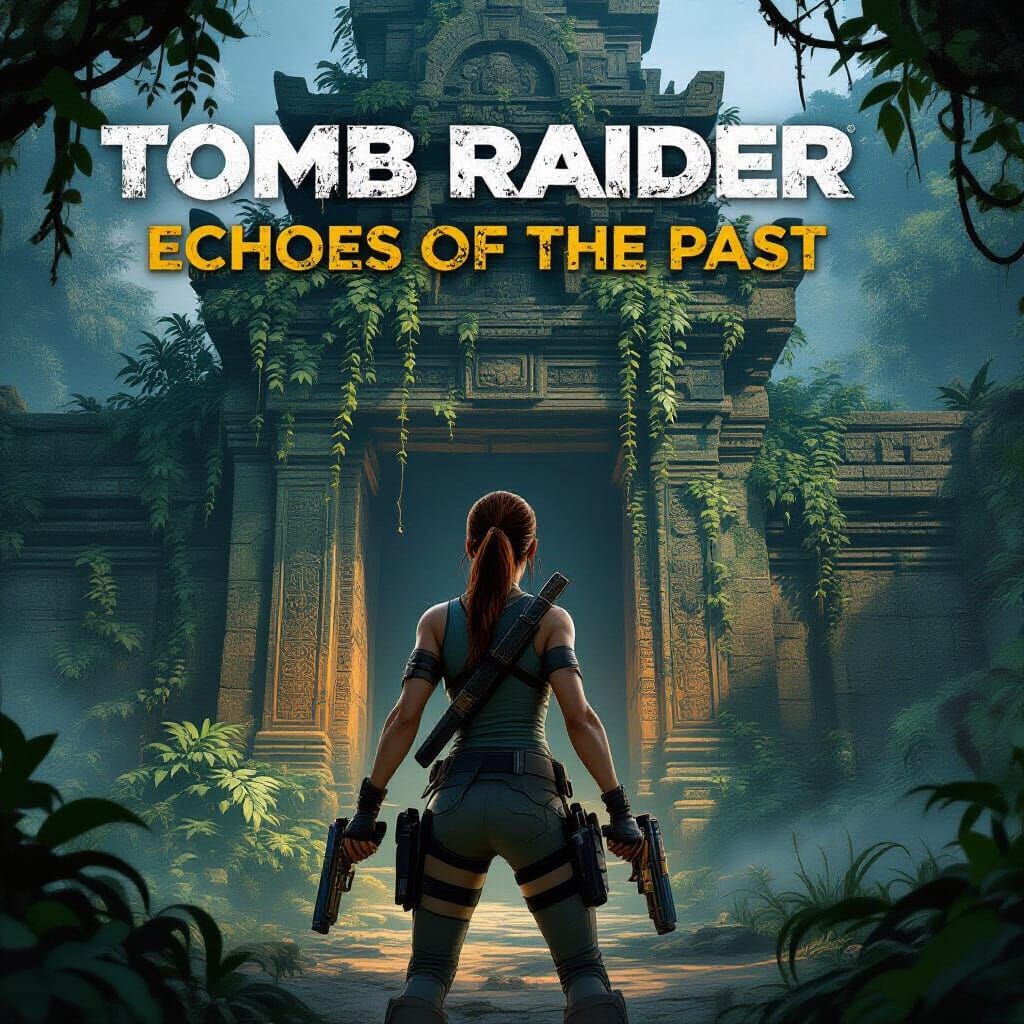 Lara Croft at Ancient Temple Entrance