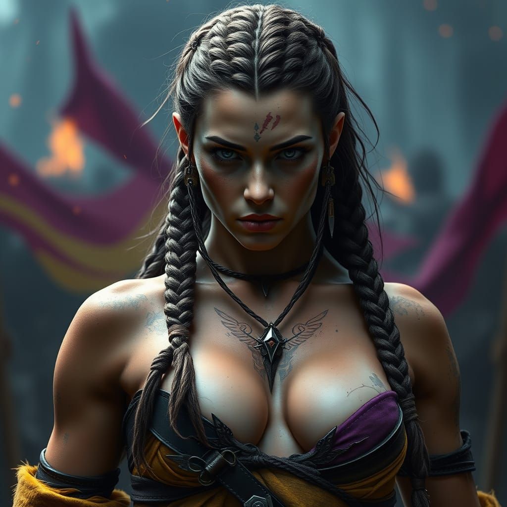 Surreal Barbarian Goddess in Dark Fantasy Elegance