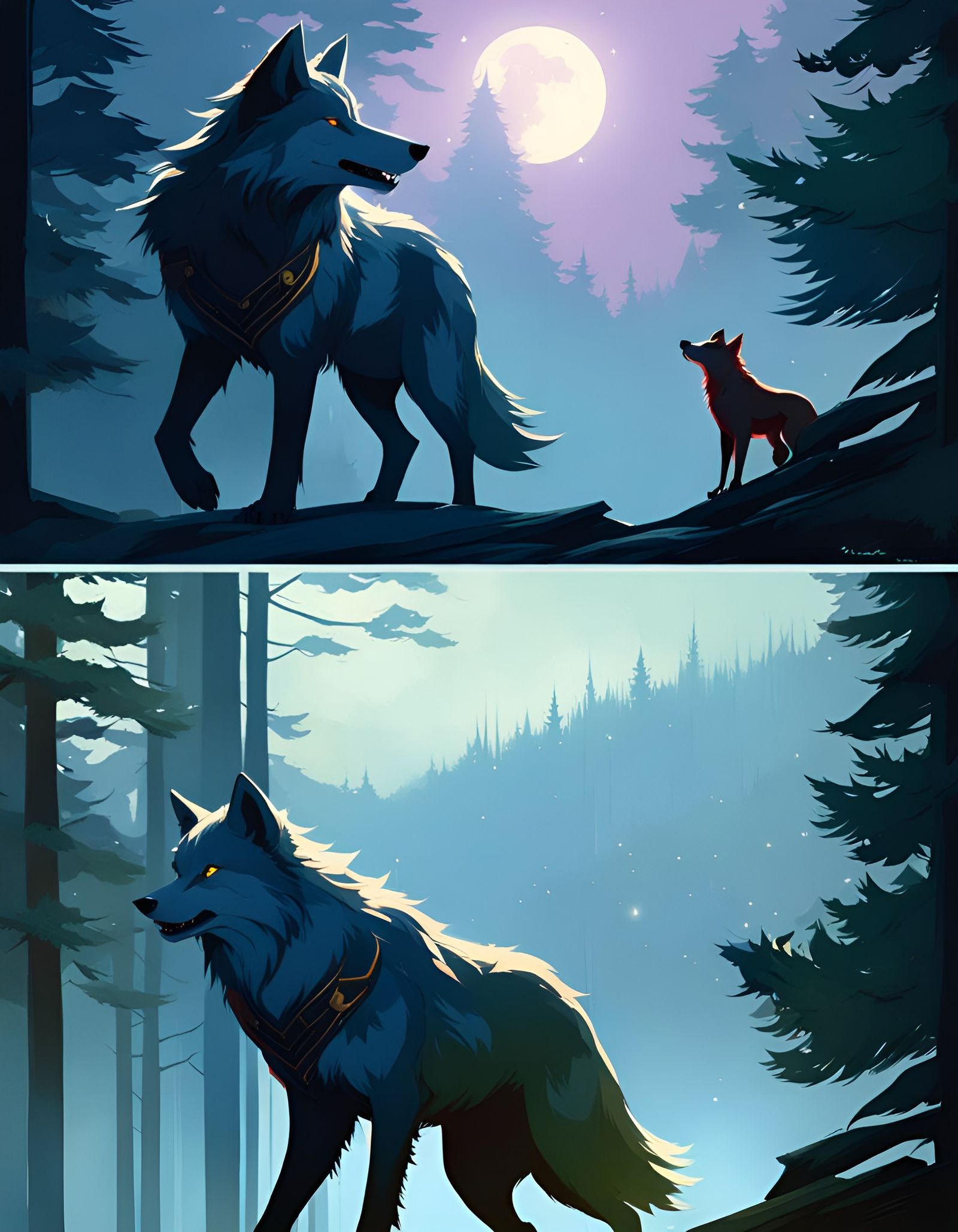 Fenrir in Moonlit Forest: Anime Concept Art