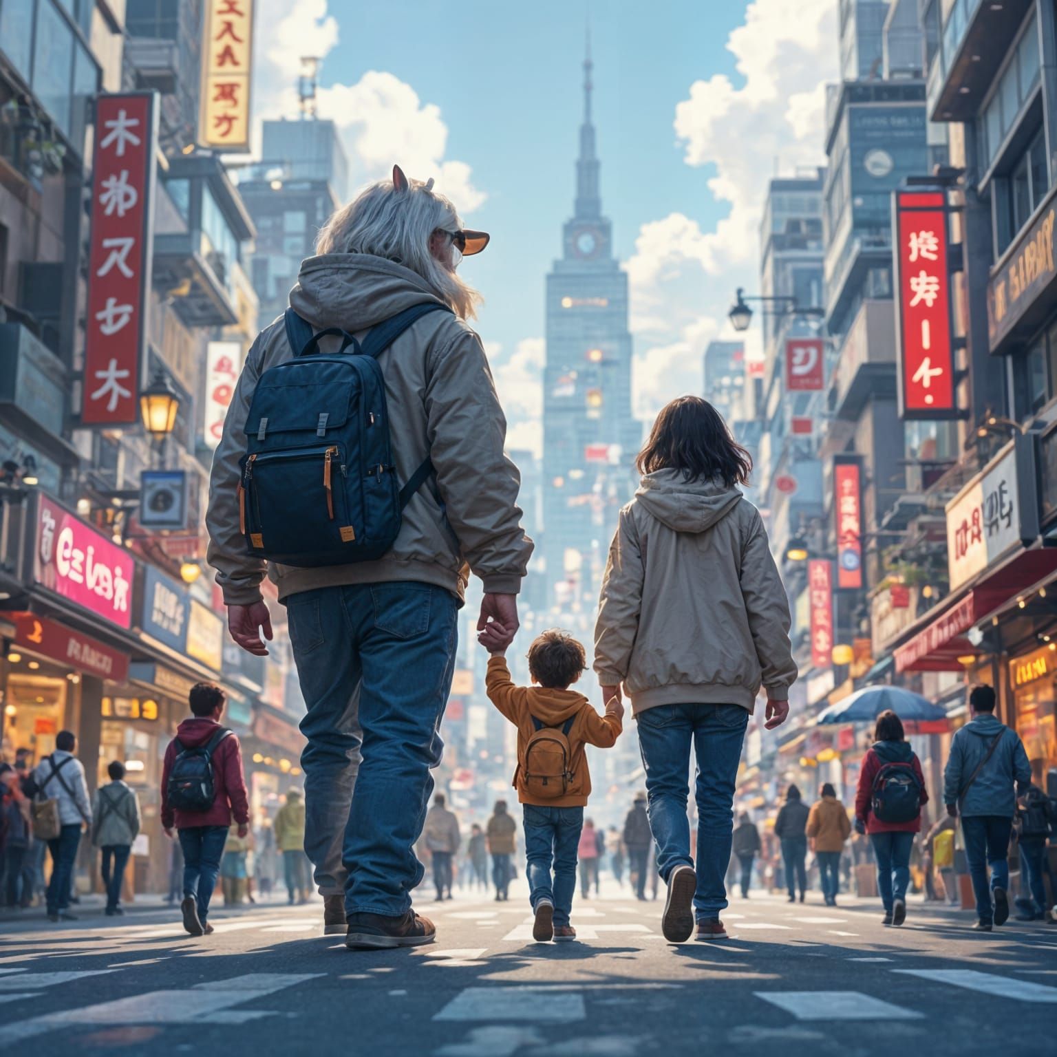 Giant People in Cityscape: Miyazaki-Inspired Whimsical Art