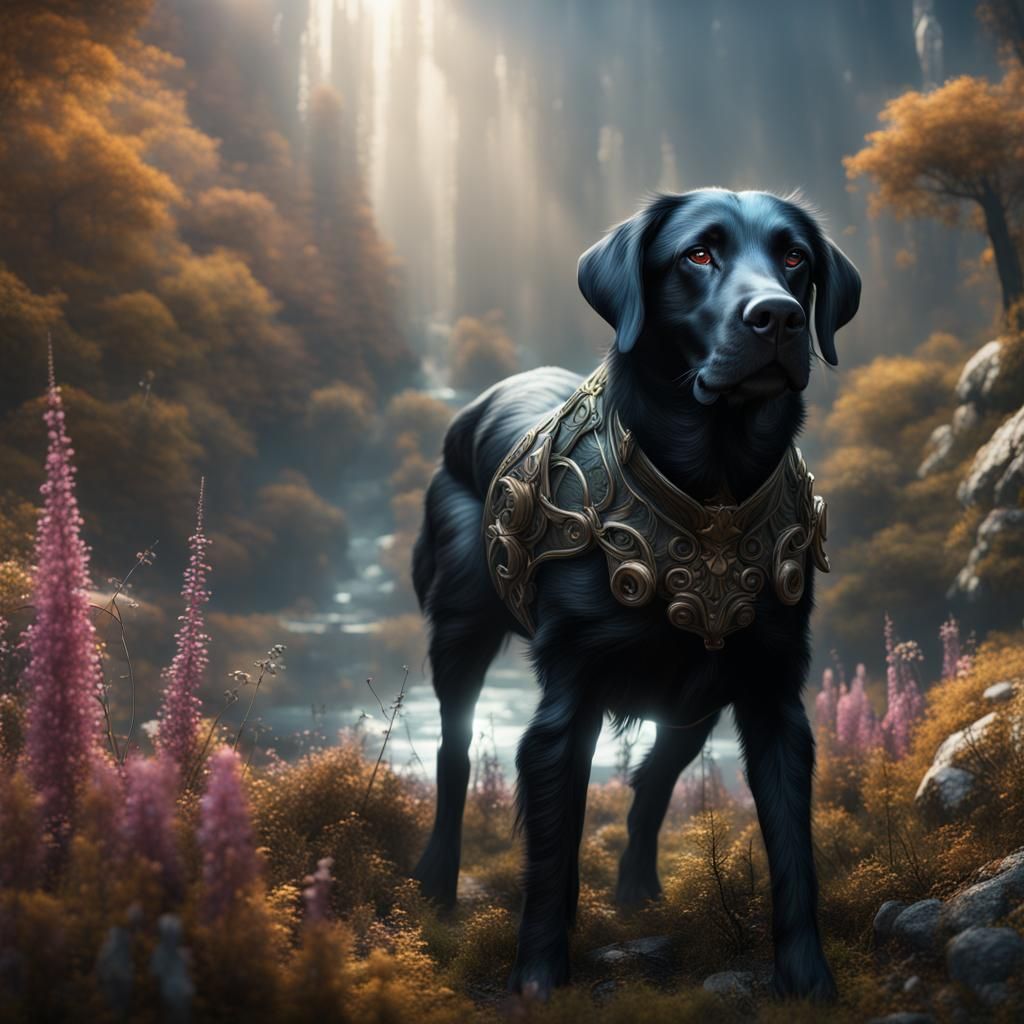 Black Labrador Unicorn Fantasy Concept Art