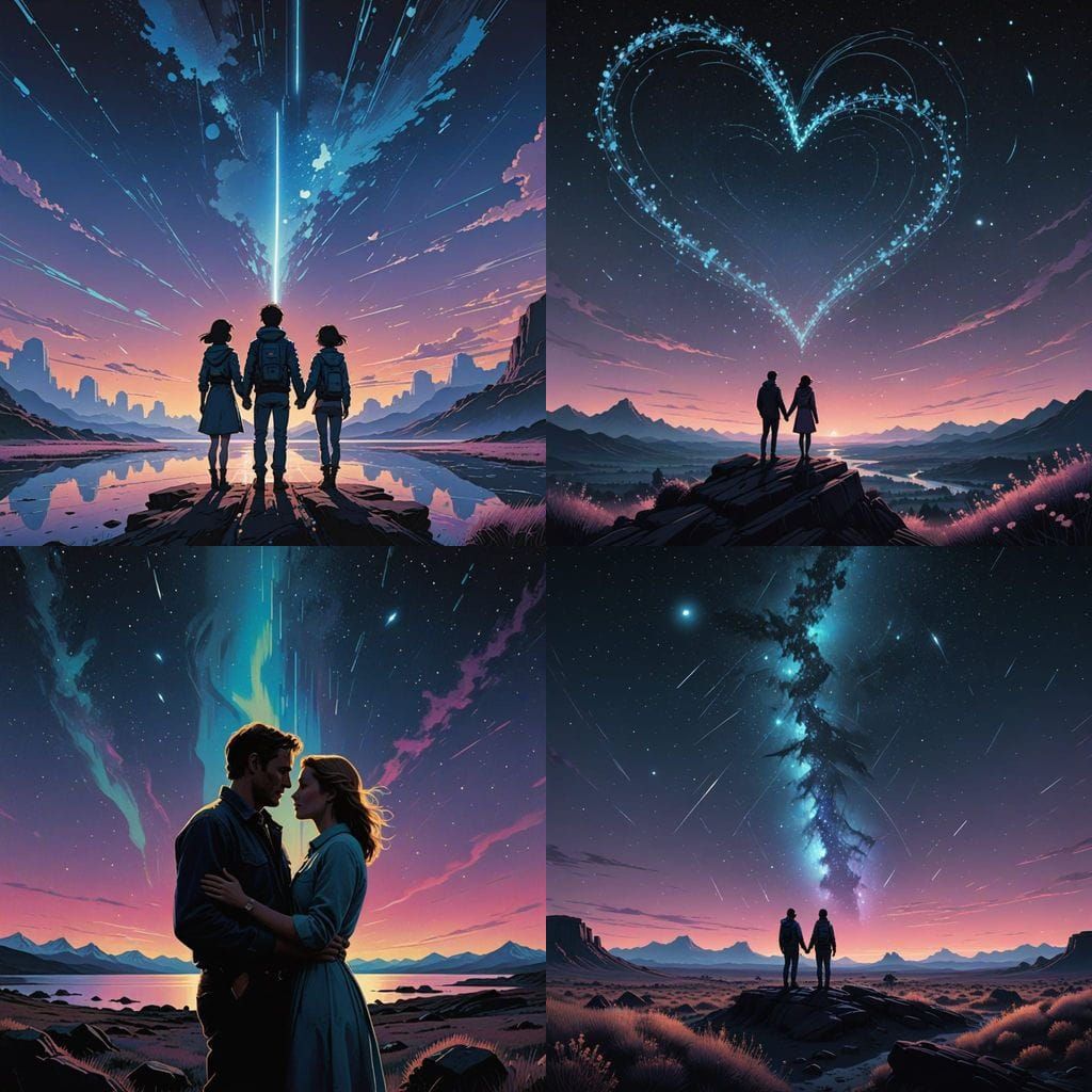 Ethereal Celestial Romance in Starry Night Sky