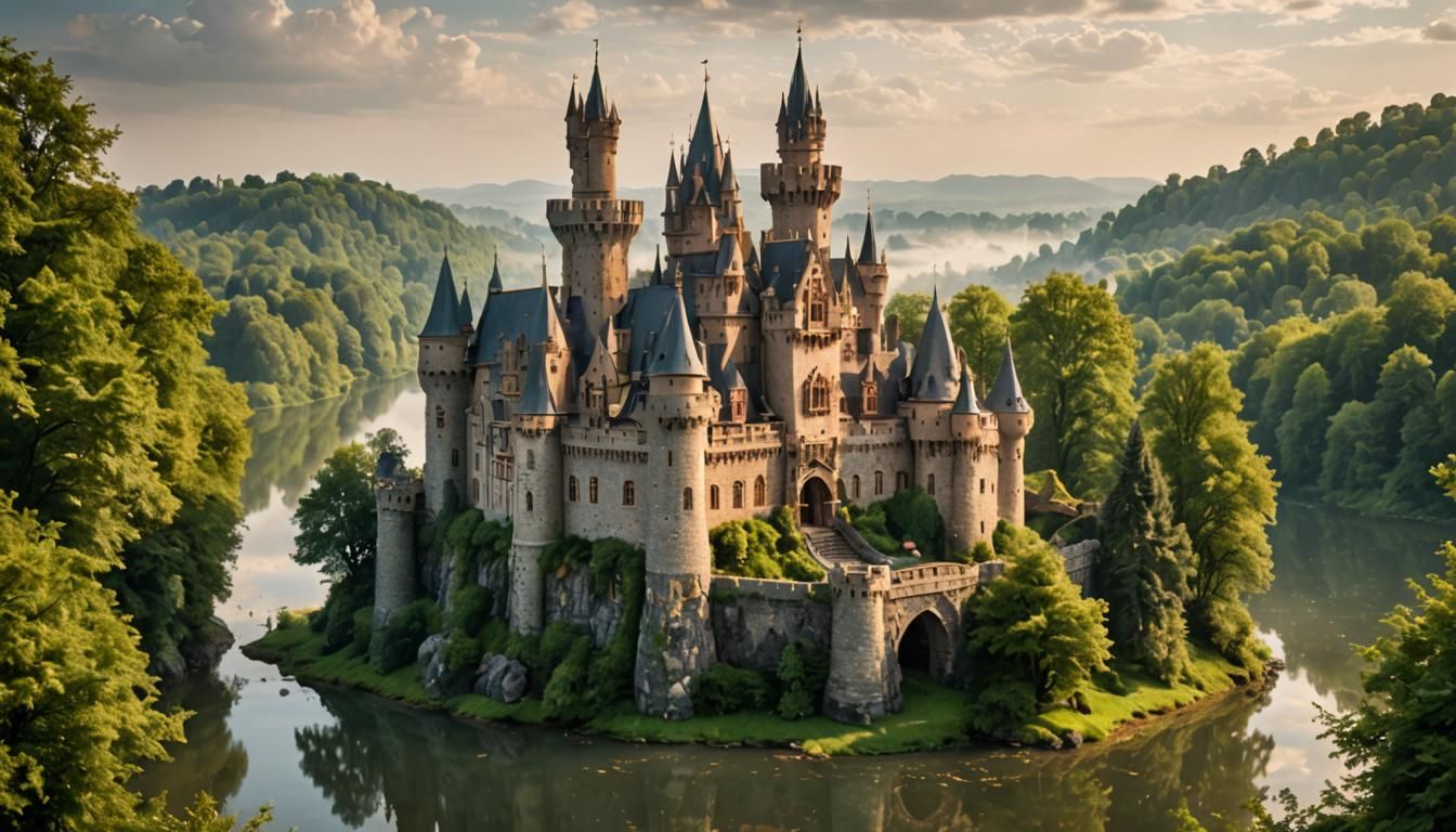 Fairytale Castle in Lush Landscape: Photography