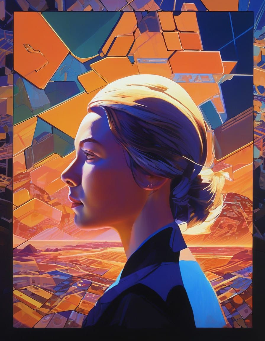 Surreal Puzzle Portrait of a Girl with a Horse's Face