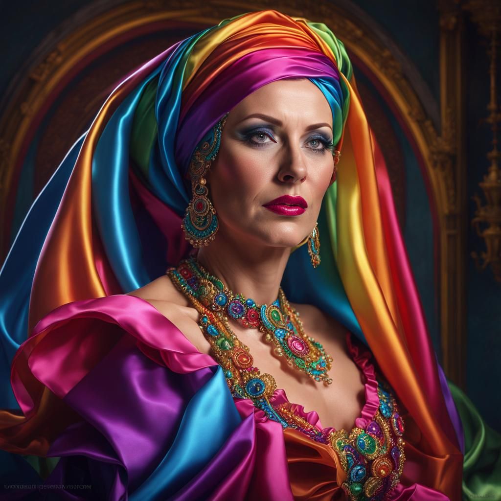Rainbow Satin Lady: Photorealistic Artstation Masterpiece