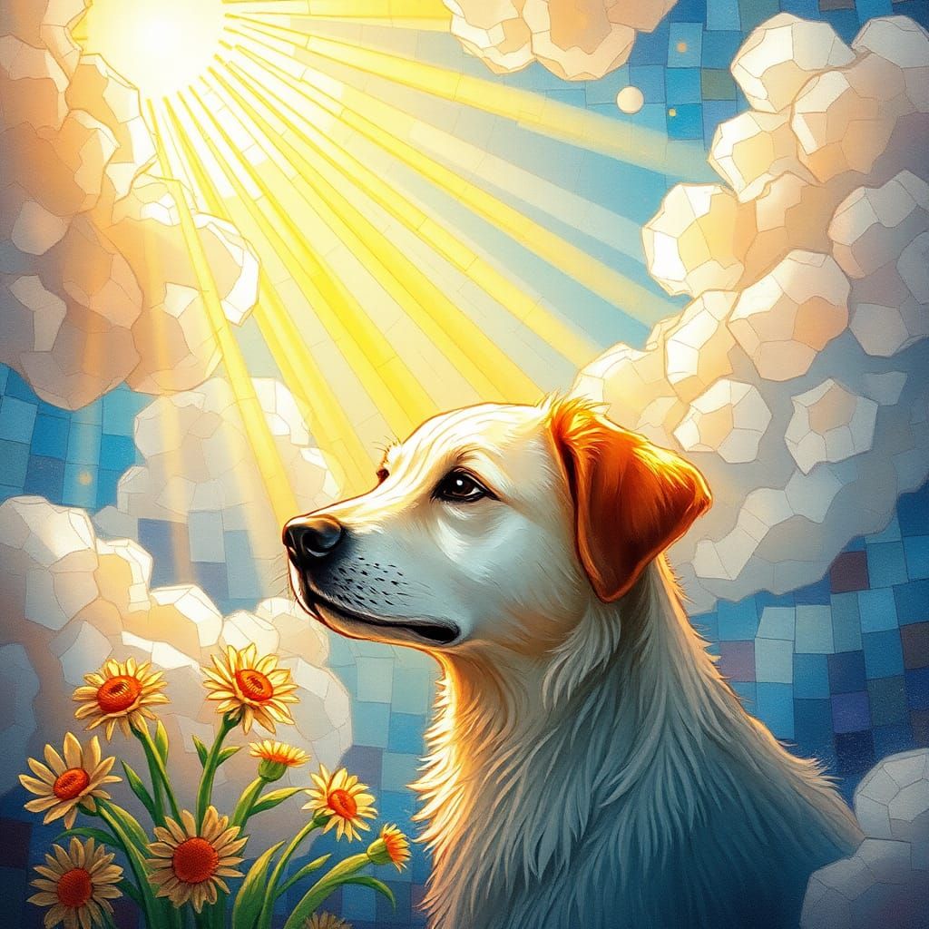 Heavenly Mosaic Dog Portrait in Impressionist Style
