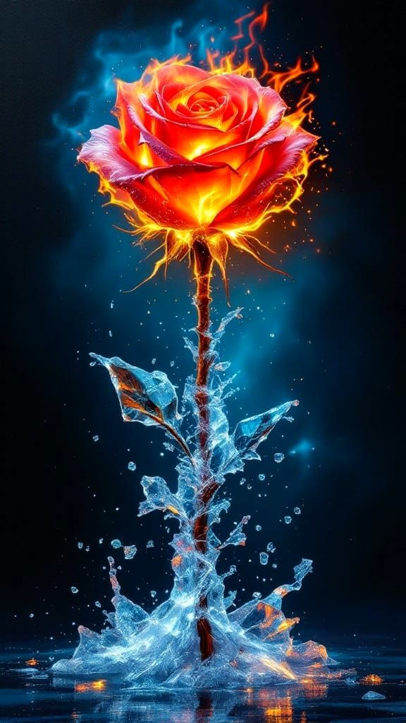 Surrealistic Bloom of Flaming Ice