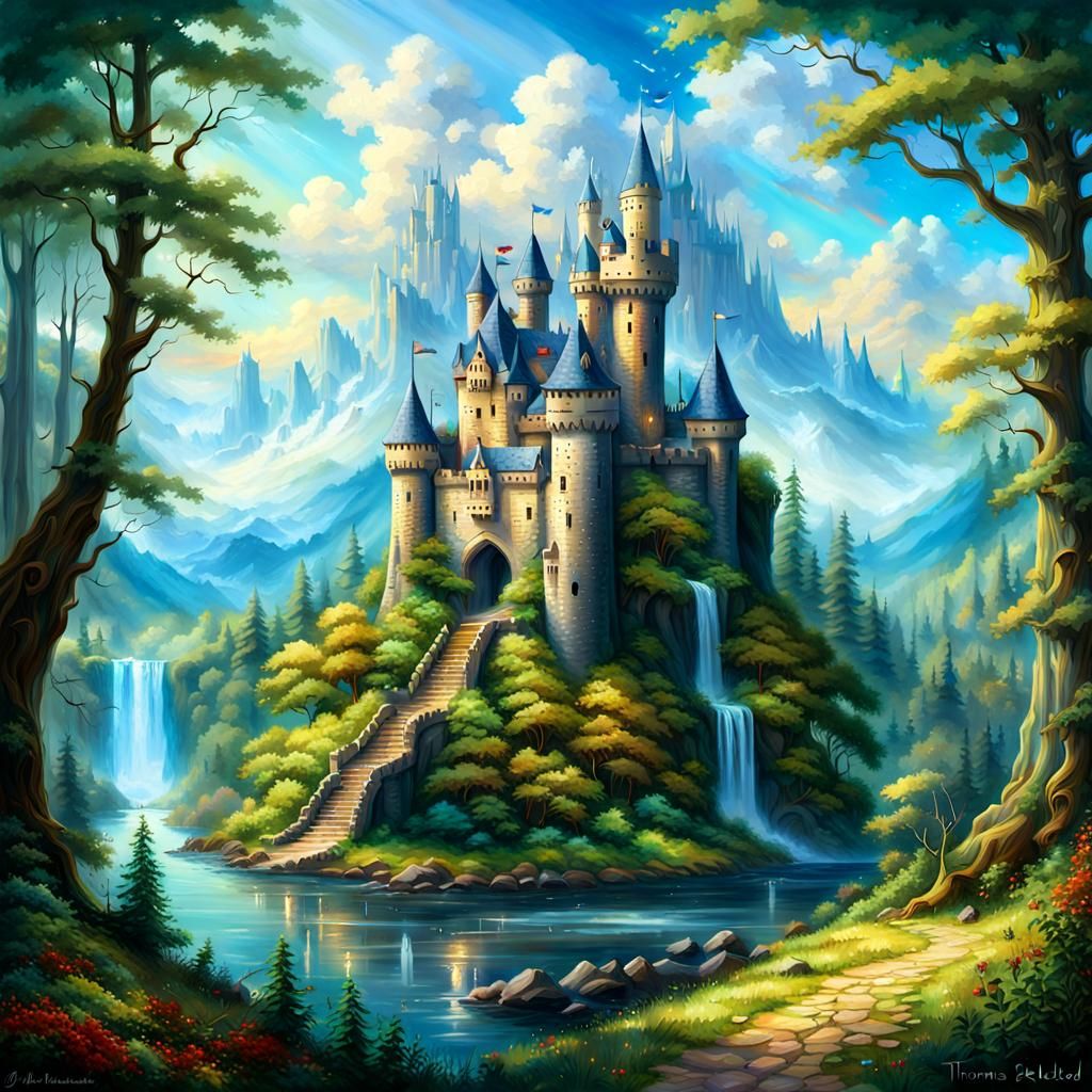 Enchanted Castle in Forest: Fantasy Matte Painting