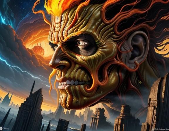 Colossal Titan Face in Cosmic Storm