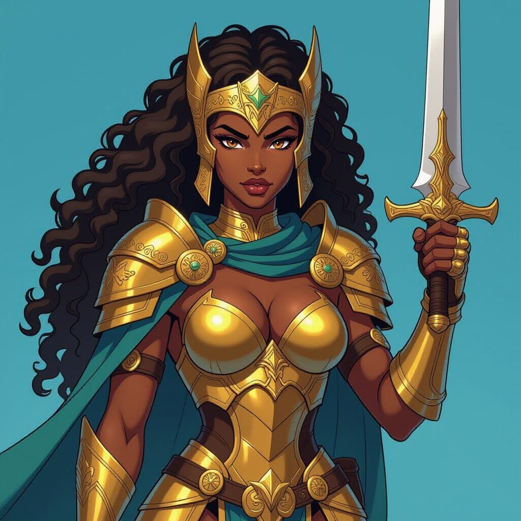 Nubia: Black Woman Warrior in Cel-Shaded Armor