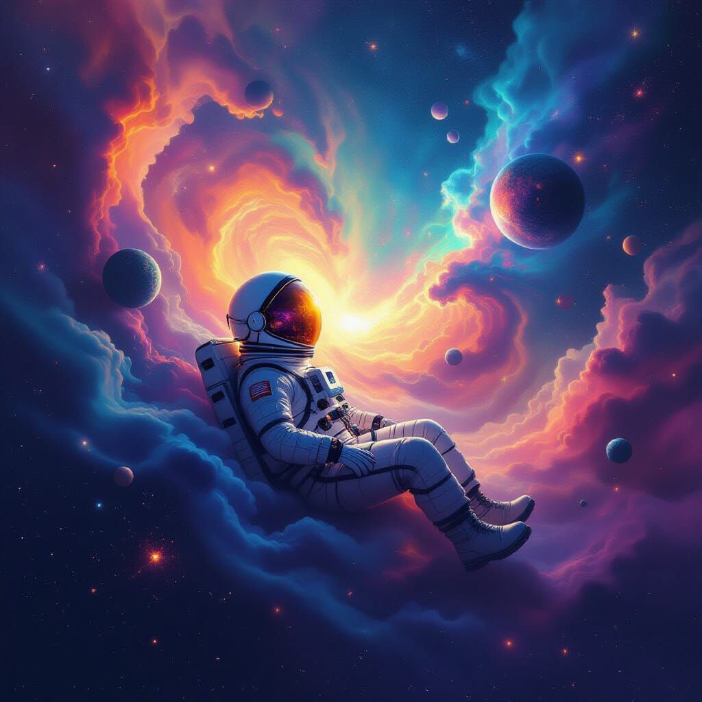 Astronaut Adrift in Cosmic Nebula: Digital Painting