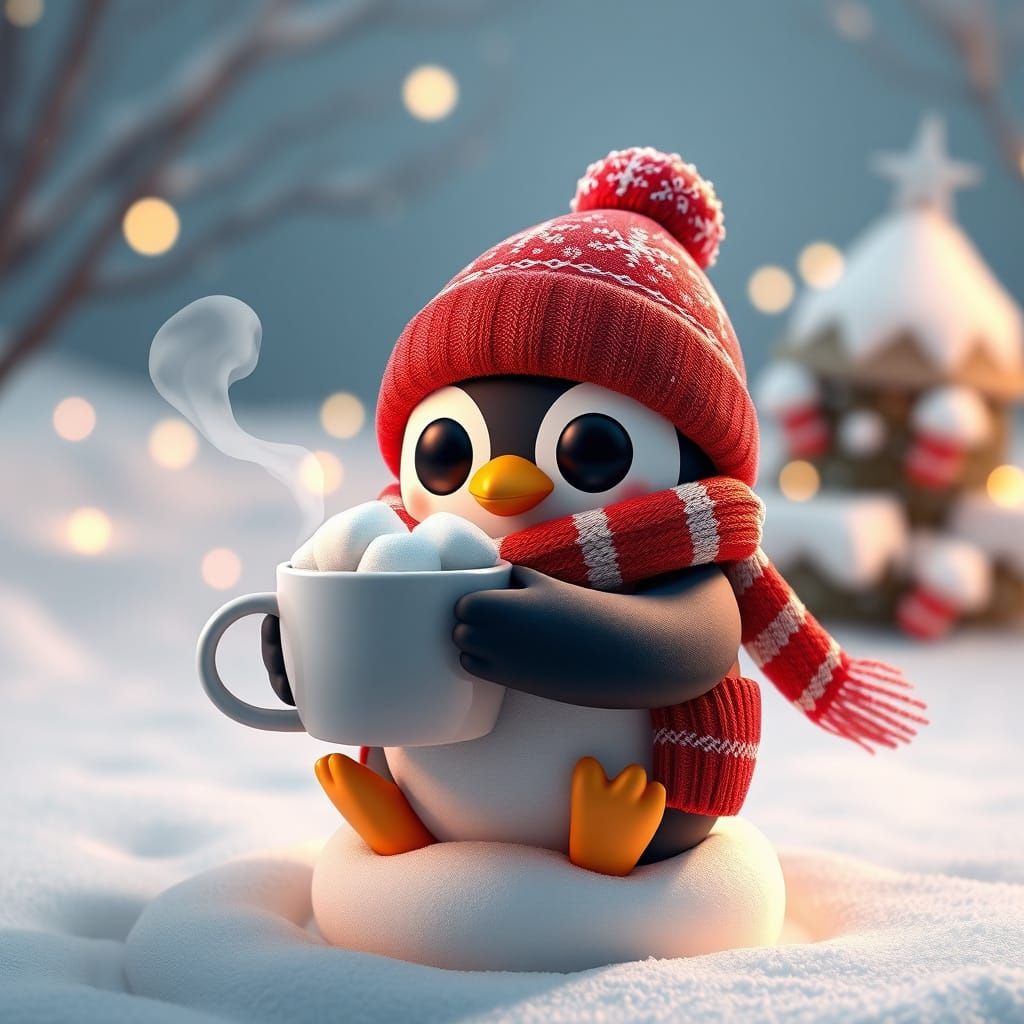 Cozy Penguin with Cocoa: 3D Anime Art