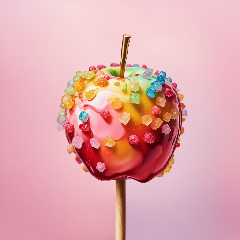 Colorful Candied Apple in Oil Painting Style