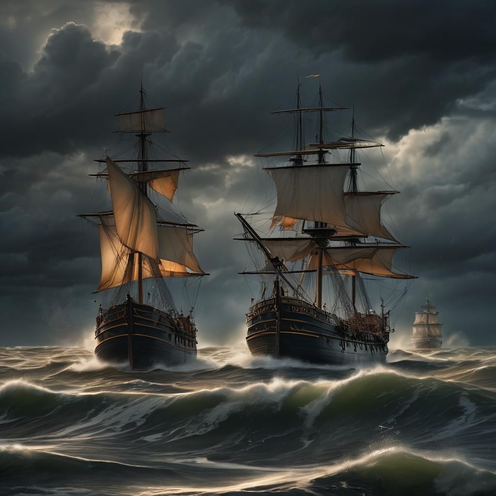 Ship Sinking in Stormy Seas: A Romanticism Scene
