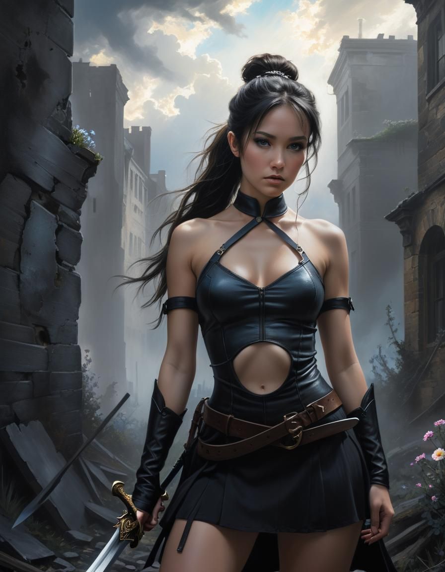 Eve from Stellar Blade: Chiaroscuro Oil Painting