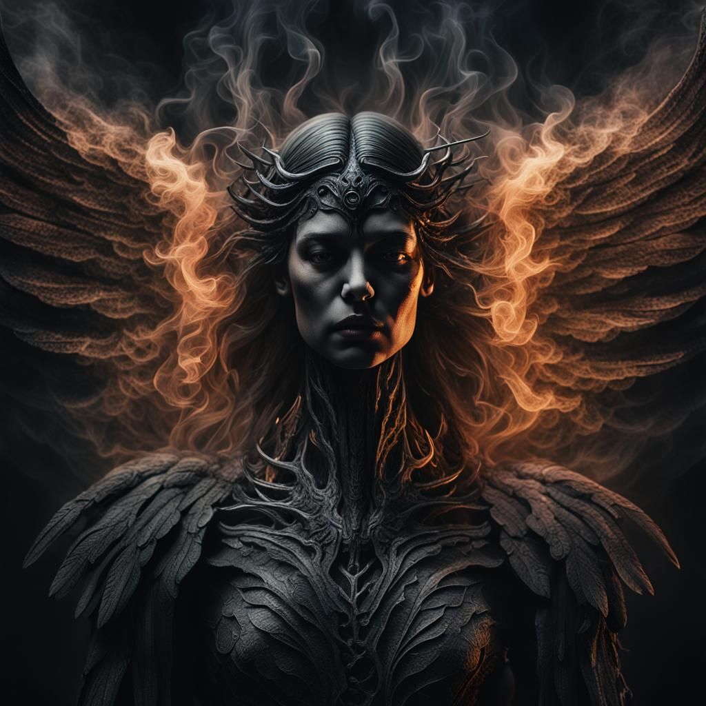 Smokey Dark Angel Portrait in Dark Fantasy Style