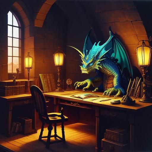 Dragon Alchemist in Lair: Cel-Shaded Anime Art