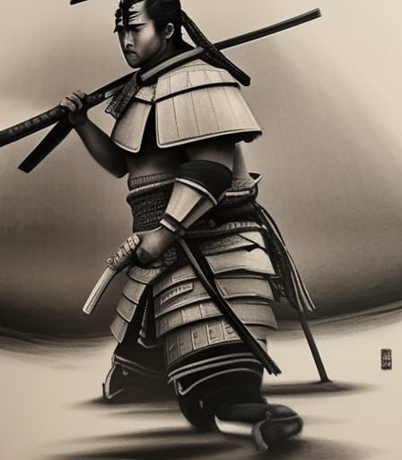 Hyper Detailed Samurai Charcoal Gouache Matte Painting