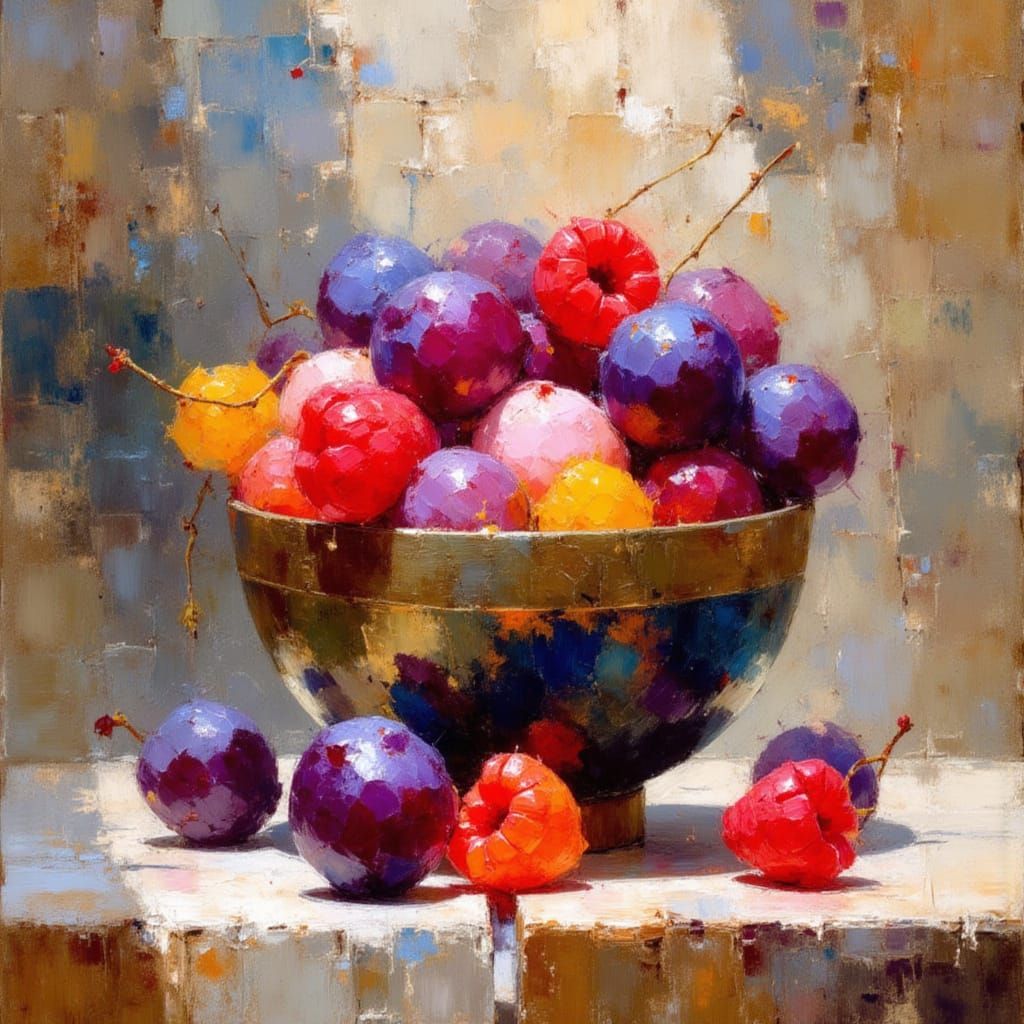 Rayonist Raspberry Rotation in Earth Tones