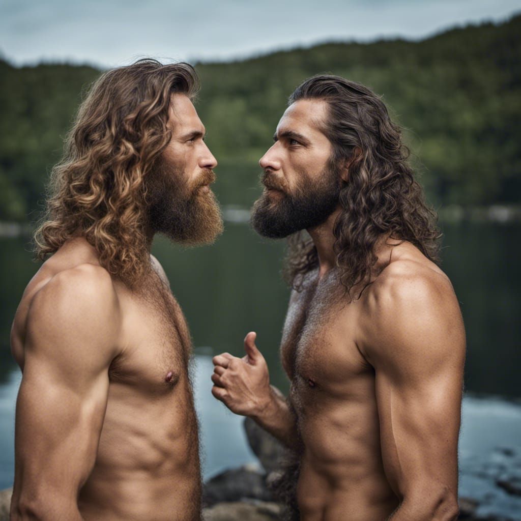 Men Kissing by Campfire: Professional Portrait Photography
