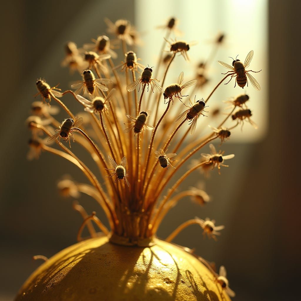 Fly Agaric on Gold Cube in Sci-Fi Style