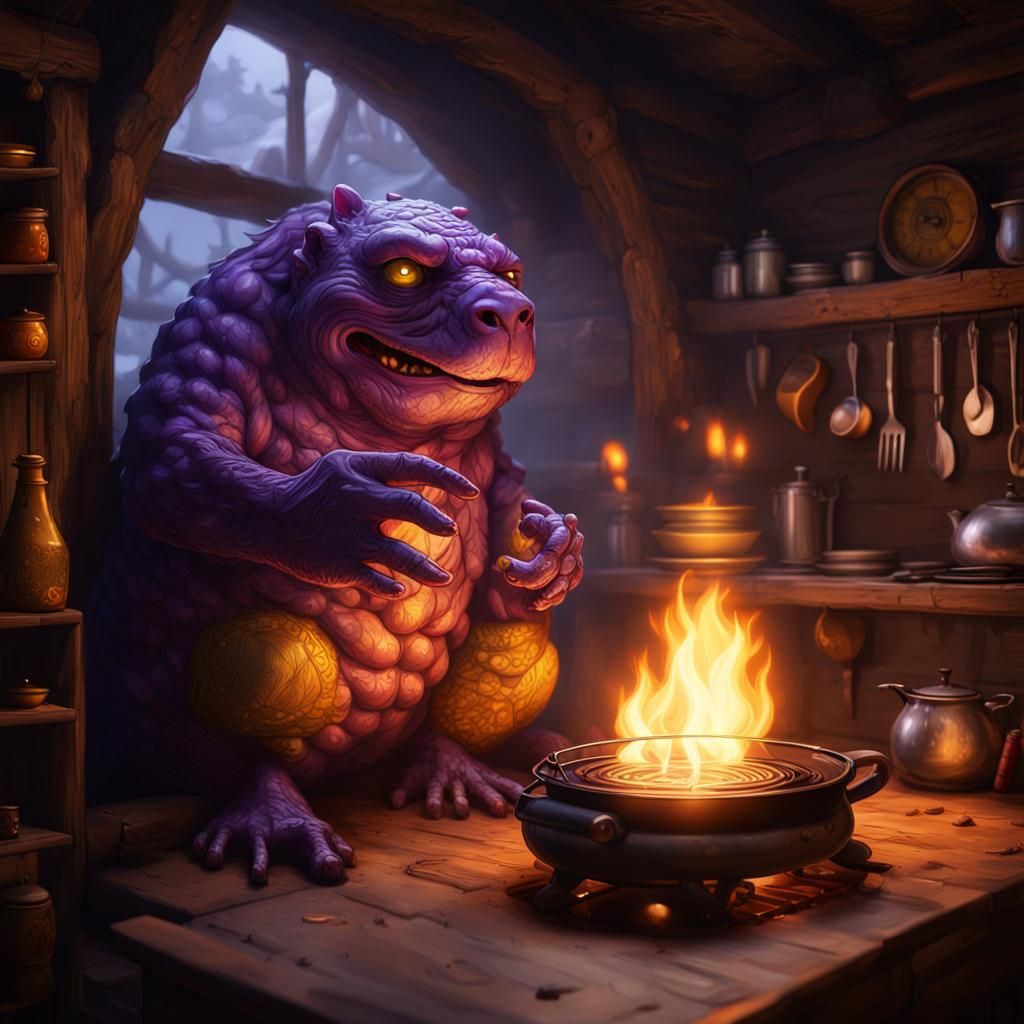 Zorb Creature Cooks Dinner: Dark Fantasy Concept Art